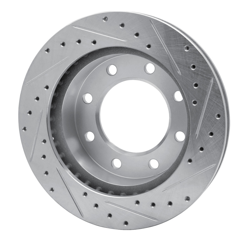 Cadillac DeVille Brake Rotor (1) - Front Left - R1 Concepts - Drilled & Slotted - Silver - `99-`20
